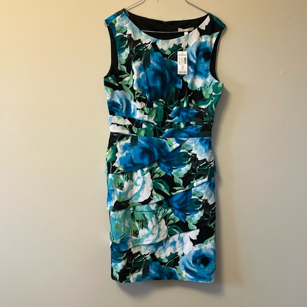 Signature Sabrina by dress barn size 8 blue/green print dress new with t…